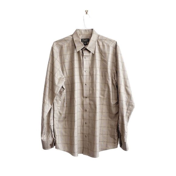 Eddie Bauer Mens Classic Fit Shirt Wrinkle & Stain Resistant Long Sleeve Brown L - Picture 1 of 7